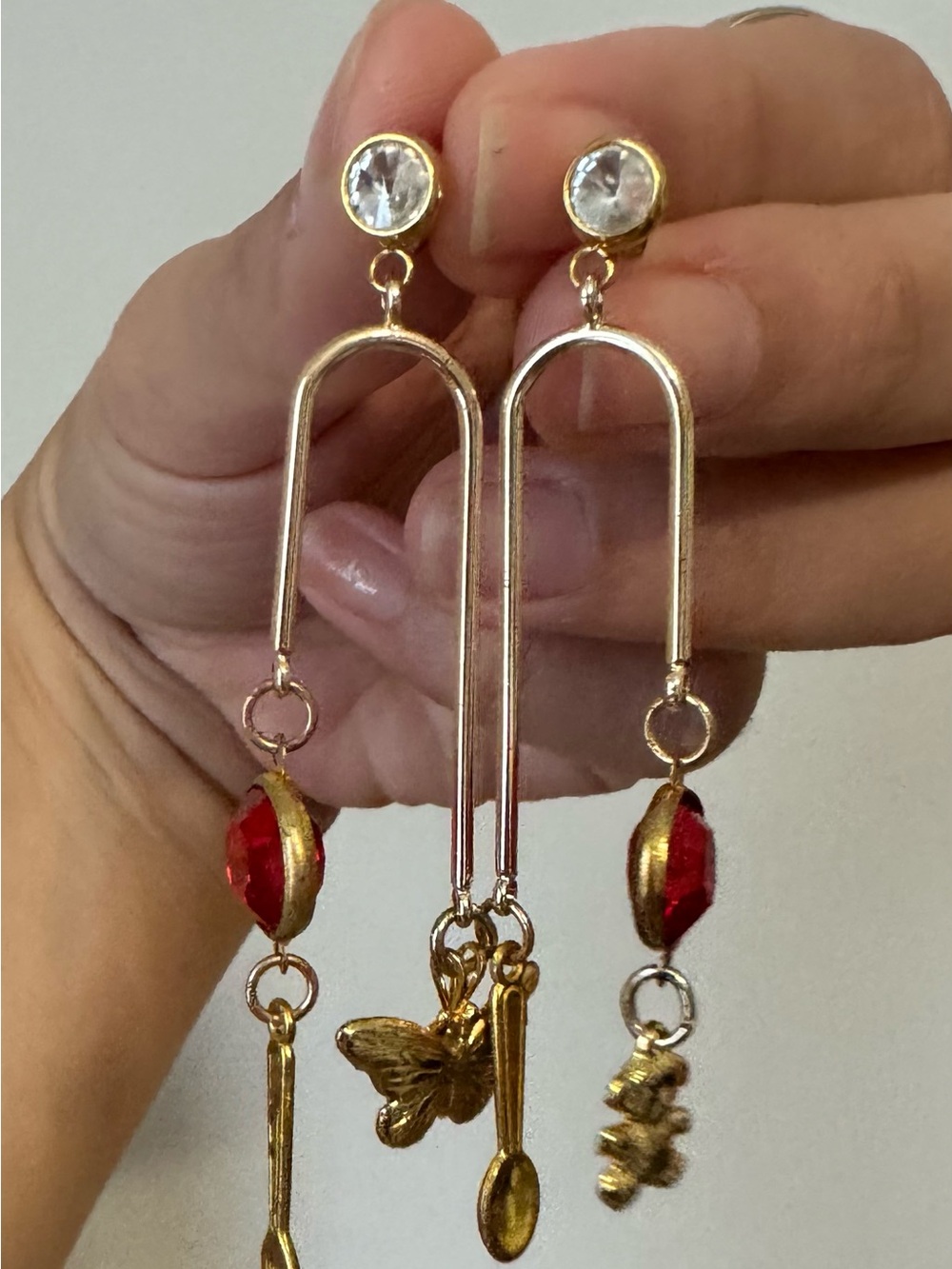 One-of-a-Kind Handmade Vintage Charm Statement Earrings - Picture 5 of 8